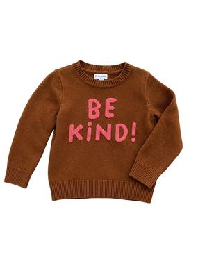 Girls Brown Knit Sweater with Pink "Be Kind" Text knit pullover fall size 2T